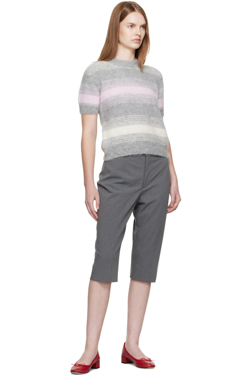 Brushed-knit alpaca-blend sweater.

· Jacquard stripes throughout 
· Rib-knit crewneck, hem, and cuffs
· Logo patch at back collar 

Supplier color: Pale grey