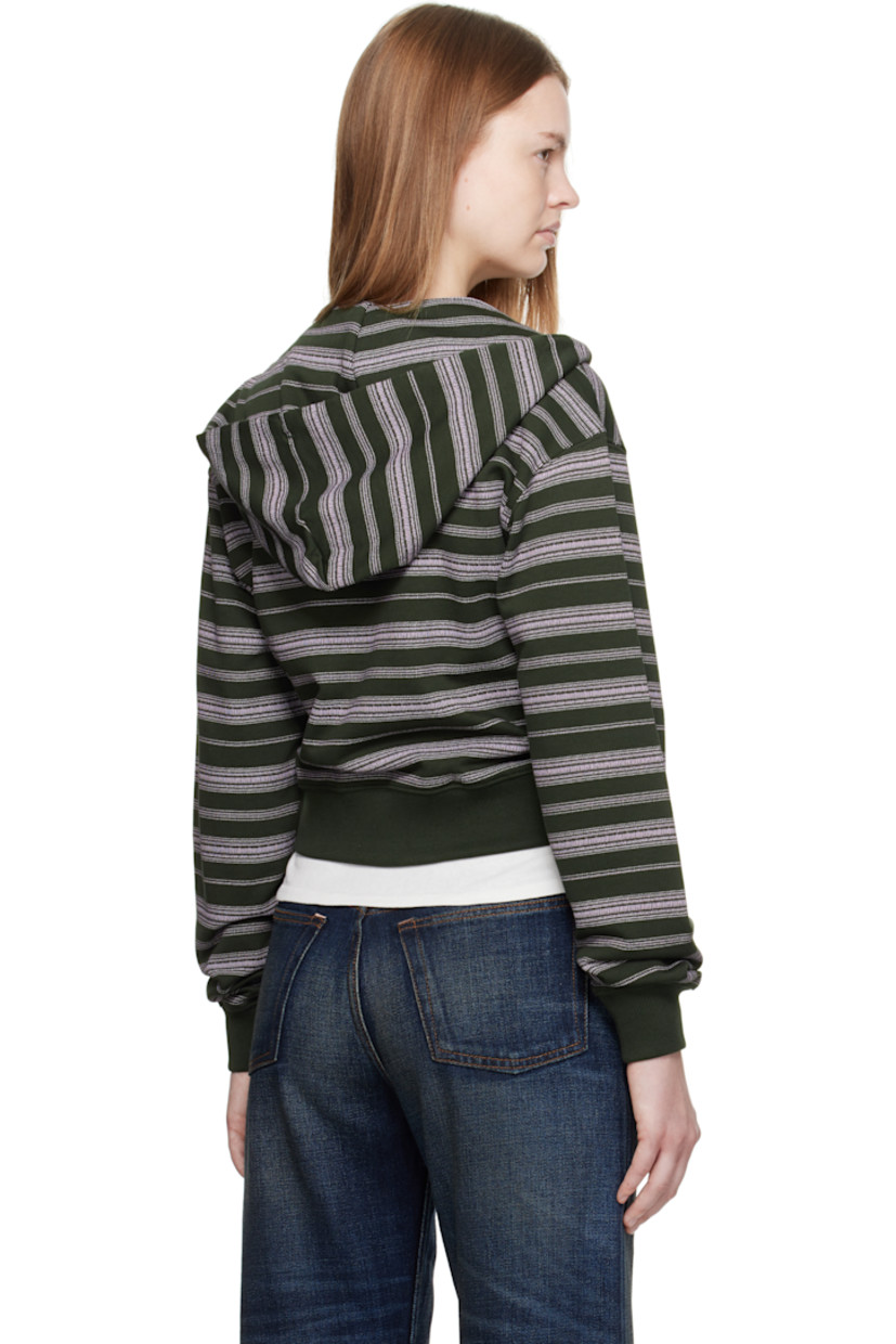 French terry hoodie. 

· Stripes printed throughout 
· Drawstring at hood
· Two-way zip closure
· Embroidered logo patch at chest 
· Patch pockets at waist 
· Rib-knit hem and cuffs
· Dropped shoulders
· Logo embroidered at cuff

Supplier color: Dark khaki