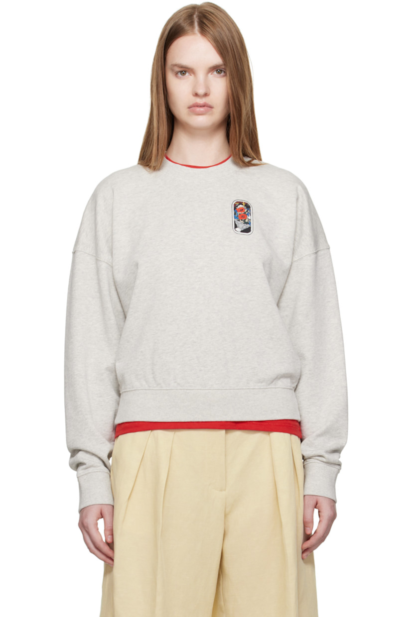 French terry sweatshirt.

· Rib-knit crewneck, hem, and cuffs
· Graphic printed at chest and back
· Logo printed at back collar 

Supplier color: Pale grey