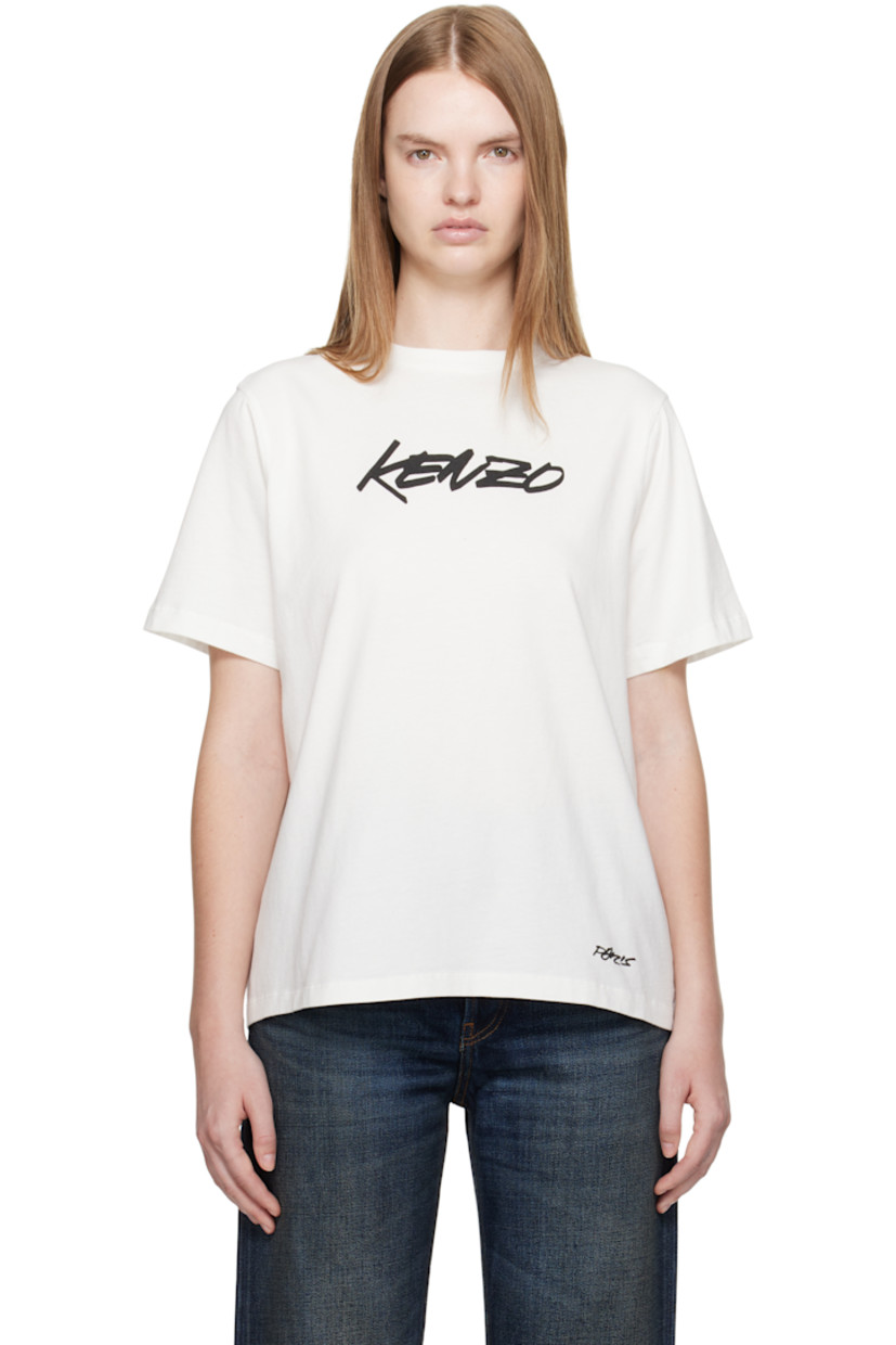 Cotton jersey T-shirt. 

· Rib-knit crewneck
· Logo and text printed at front 
· Logo patch at back collar 
· Text printed at back 

Part of the Kenzo x Futura 2000 collaboration.

Supplier color: Off-white