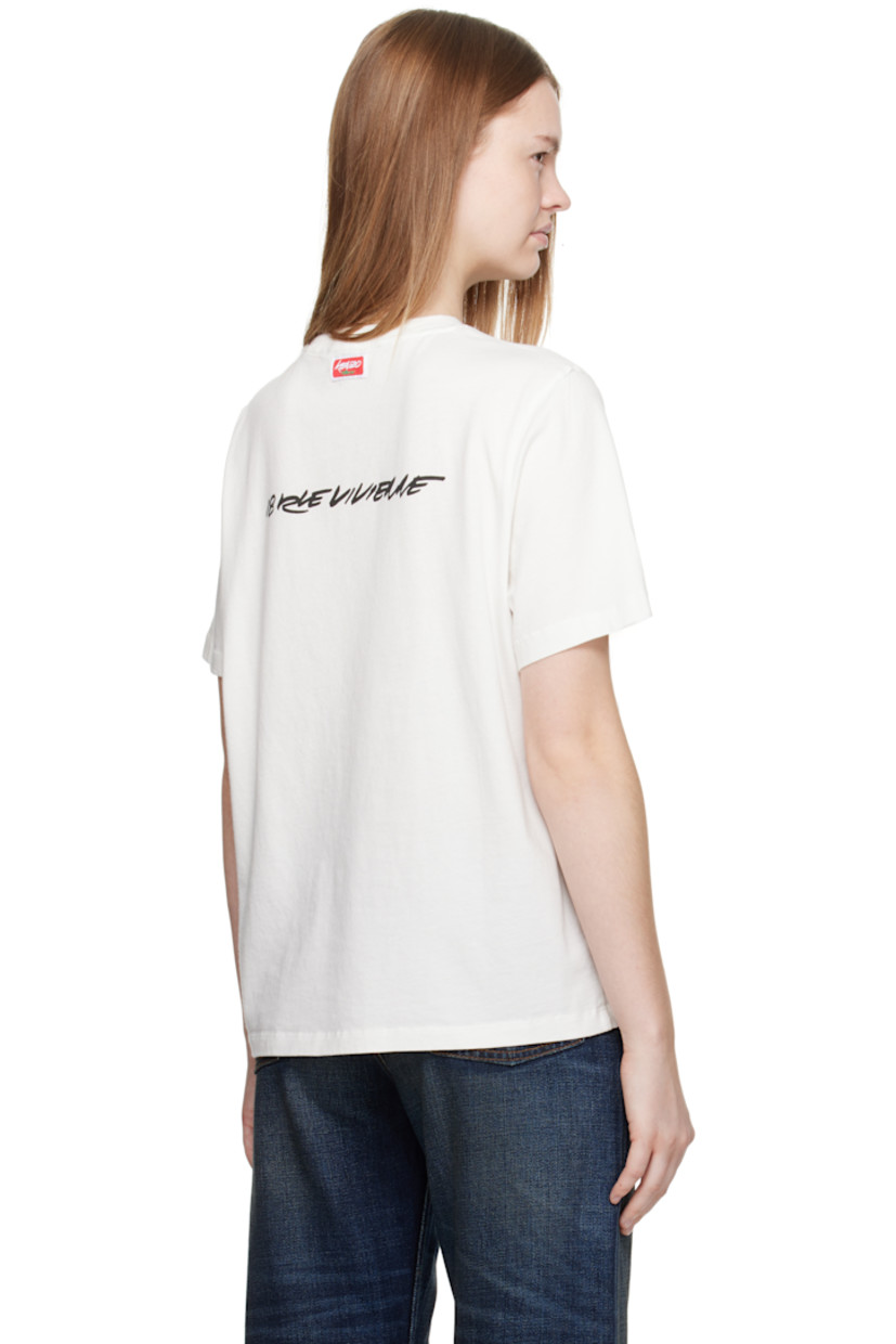 Cotton jersey T-shirt. 

· Rib-knit crewneck
· Logo and text printed at front 
· Logo patch at back collar 
· Text printed at back 

Part of the Kenzo x Futura 2000 collaboration.

Supplier color: Off-white