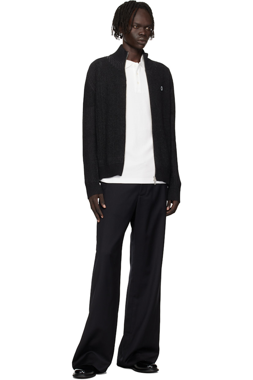 Rib-knit cotton-blend cardigan.

· Stand collar
· Two-way zip closure
· Embroidered logo patch at chest

Supplier color: Black