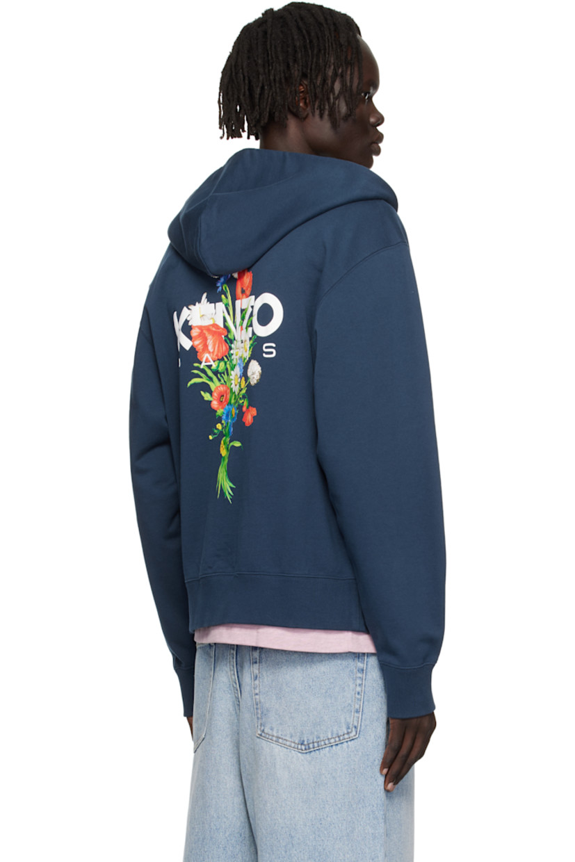 GOTS-certified organic cotton French terry hoodie.

· Two-way zip closure
· Logo graphic printed at chest and back
· Patch pockets at front
· Rib-knit hem and cuffs

Supplier color: Midnight blue