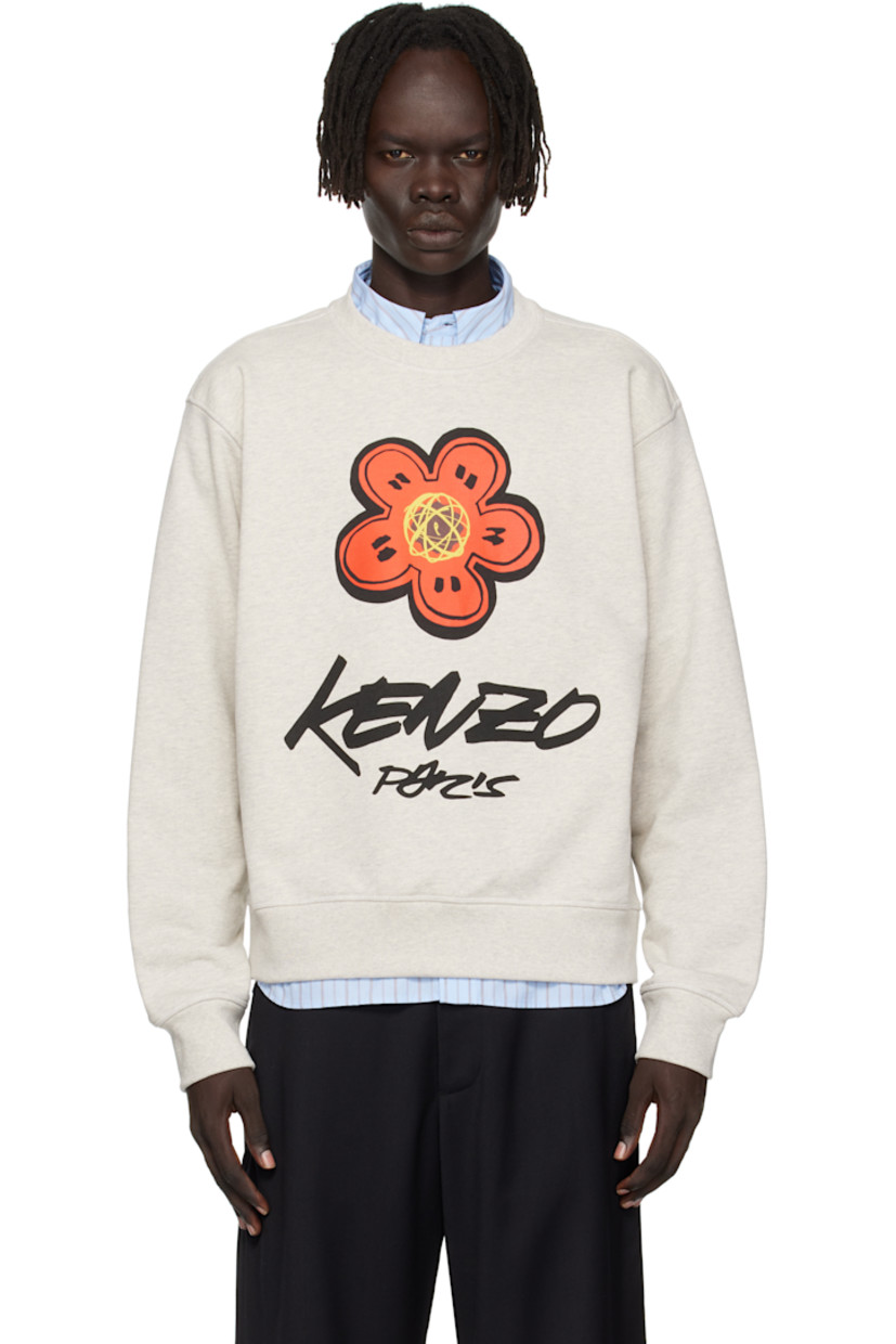 GOTS-certified organic cotton French terry sweatshirt.

· Rib-knit crewneck, hem, and cuffs 
· Logo printed at front
· Logo patch at back collar
· Text printed at back

Part of the Kenzo x Futura 2000 collaboration.
 
Supplier color: Pale grey