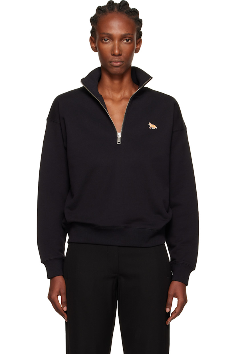 Cotton French terry sweatshirt.

· Rib-knit stand collar, hem, and cuffs
· Half-zip closure
· Embroidered logo patch at chest

Supplier color: Black