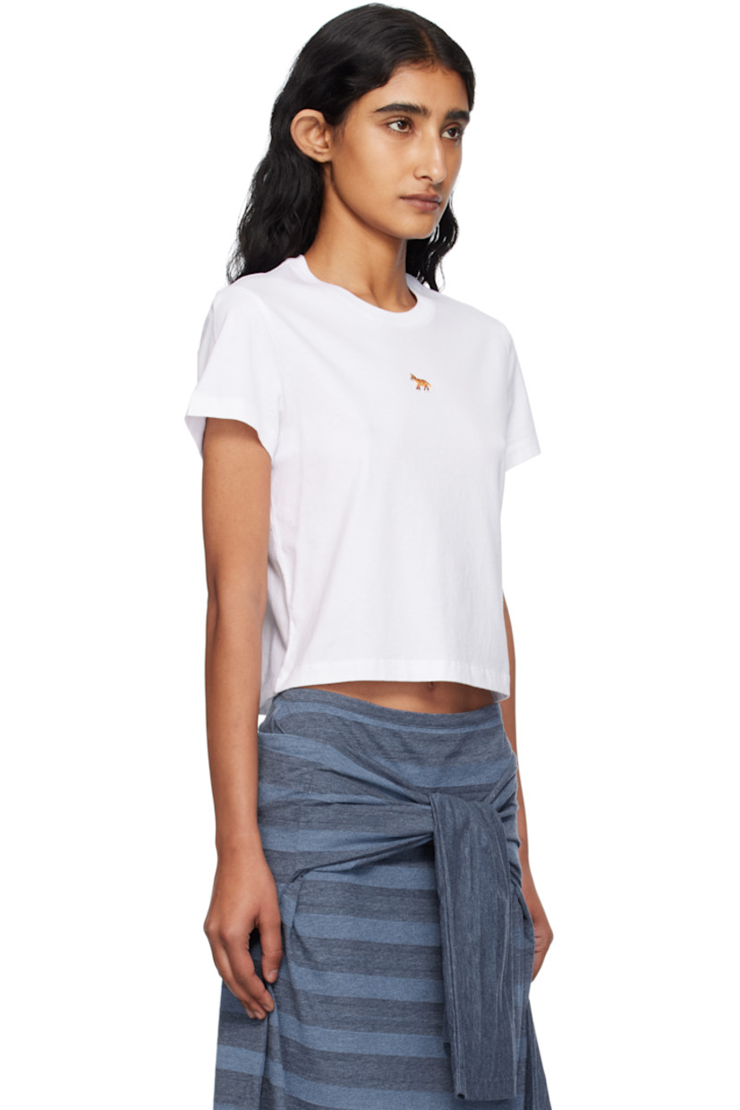 Cotton jersey T-shirt. 

· Rib-knit crewneck
· Embroidered logo patch at chest
· Cropped hem

Supplier color: White