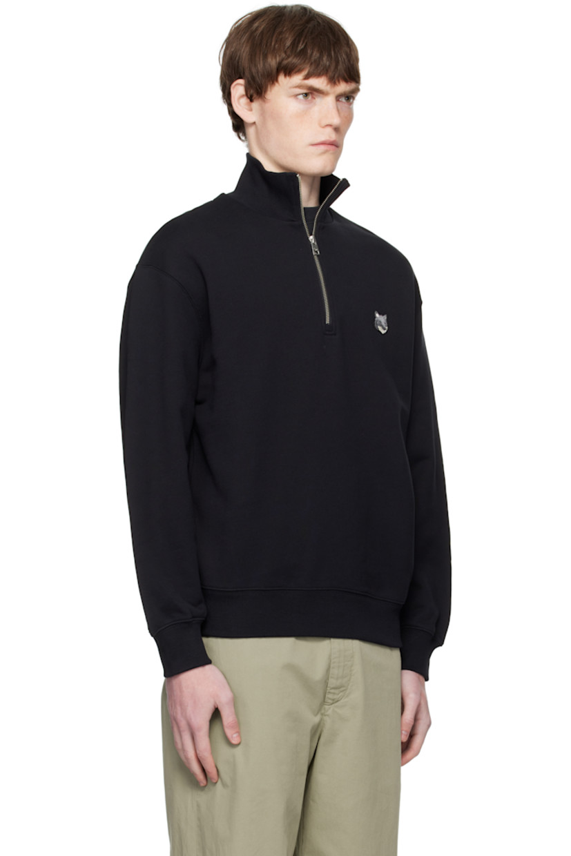 Cotton French terry sweatshirt. 

· Rib-knit stand collar, cuffs, and hem
· Half-zip closure
· Logo patch embroidered at chest

Supplier color: Black