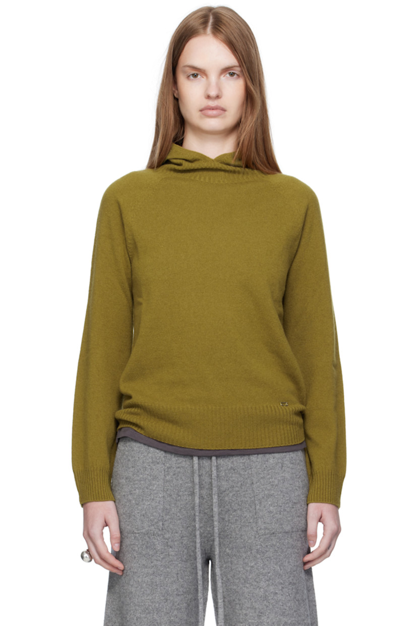 Brushed knit wool hoodie. 

· Logo hardware at front
· Rib-knit hem and cuffs
· Raglan sleeves

Supplier color: Mustard