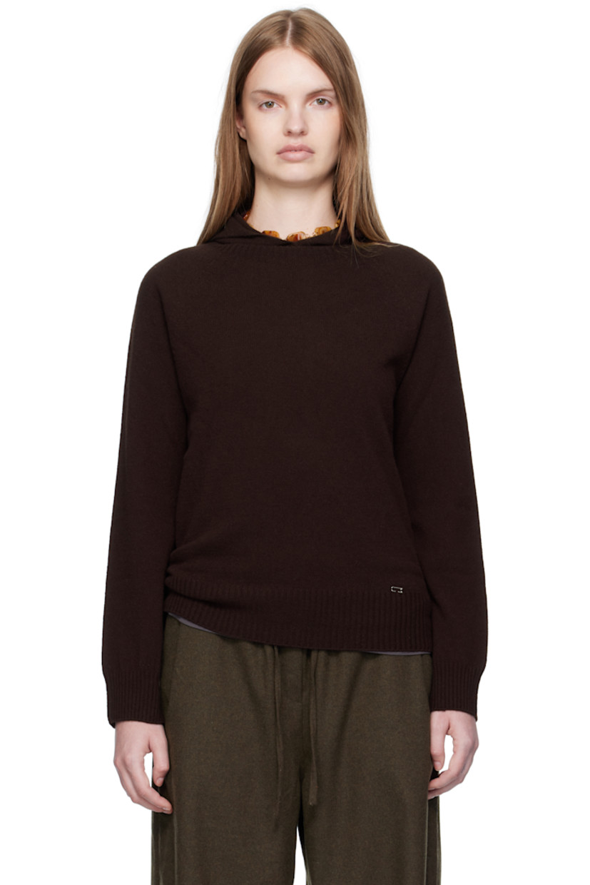 Brushed knit wool hoodie. 

· Logo hardware at front
· Rib-knit hem and cuffs
· Raglan sleeves

Supplier color: Leather