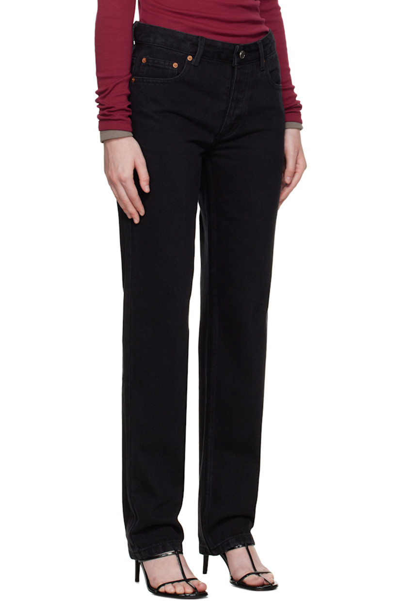 Straight-leg non-stretch denim jeans.

· Fading and whiskering throughout
· Belt loops
· Five-pocket styling
· Button fly
· Logo-engraved silver- and copper-tone hardware

Supplier color: Black