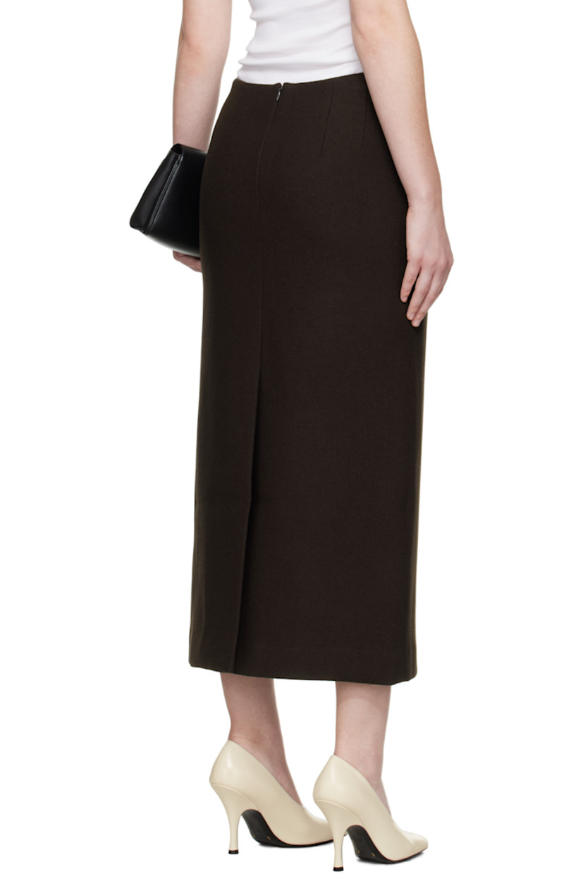 Wool-blend melton midi skirt.

· Darts at waist
· Zip closure at back
· Central vent at back hem
· Full satin lining

Supplier color: Brown
