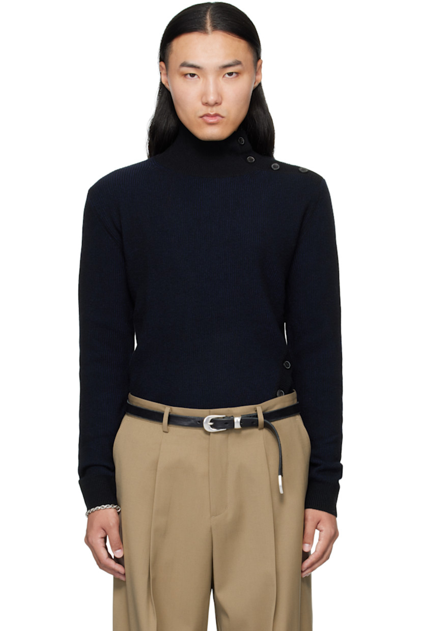 Rib-knit wool-blend turtleneck. Button fastening at collar and offset side seam.

Supplier color: Black
