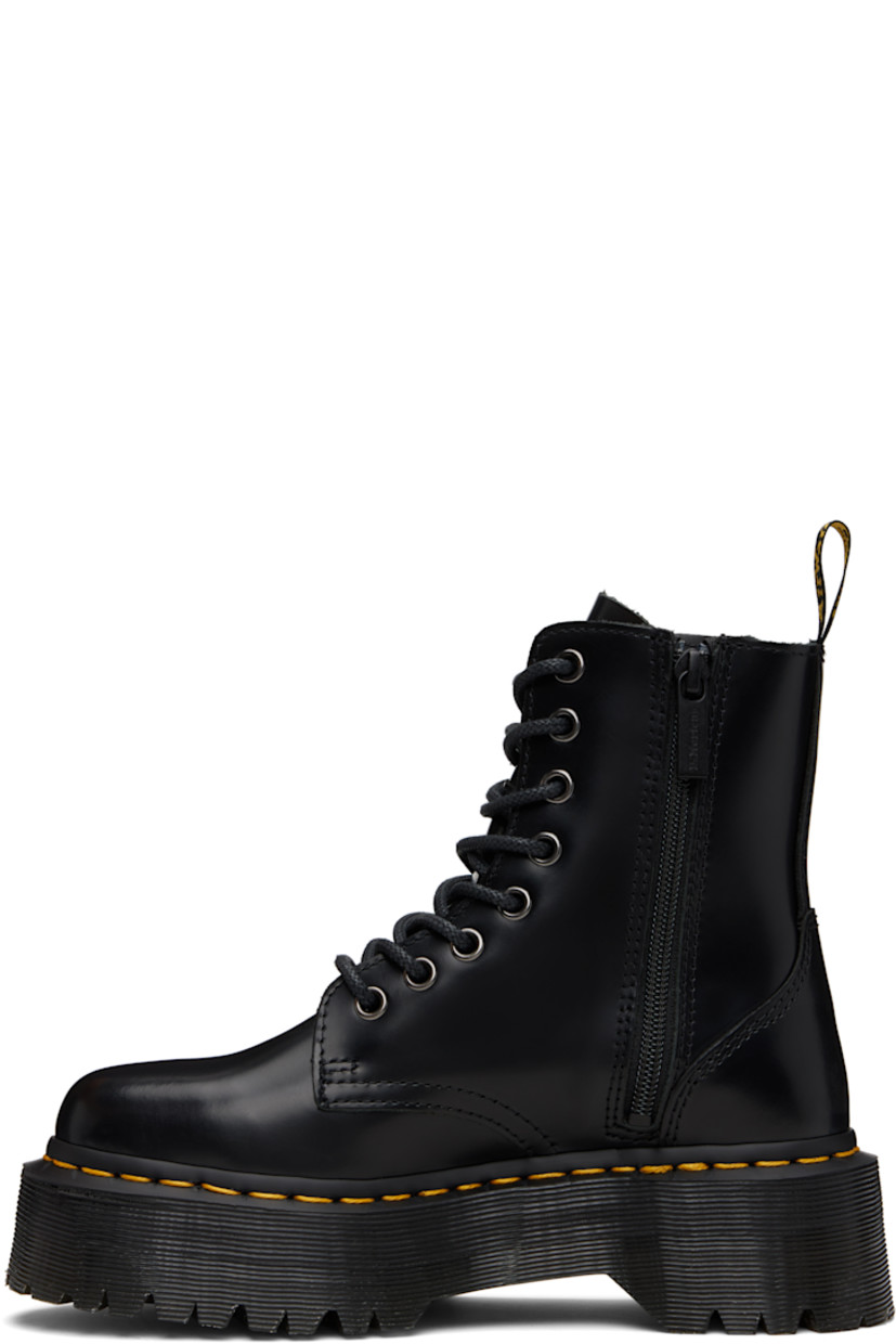 Ankle-high buffed leather boots.

· Lace-up closure
· Zip closure at inner side
· Pull-loop at heel collar
· Suede lining
· Yellow topstitching at heat-sealed Goodyear welt
· Treaded Air Cushion rubber platform sole
· Platform: H1.75"

Supplier color: Black polished smooth