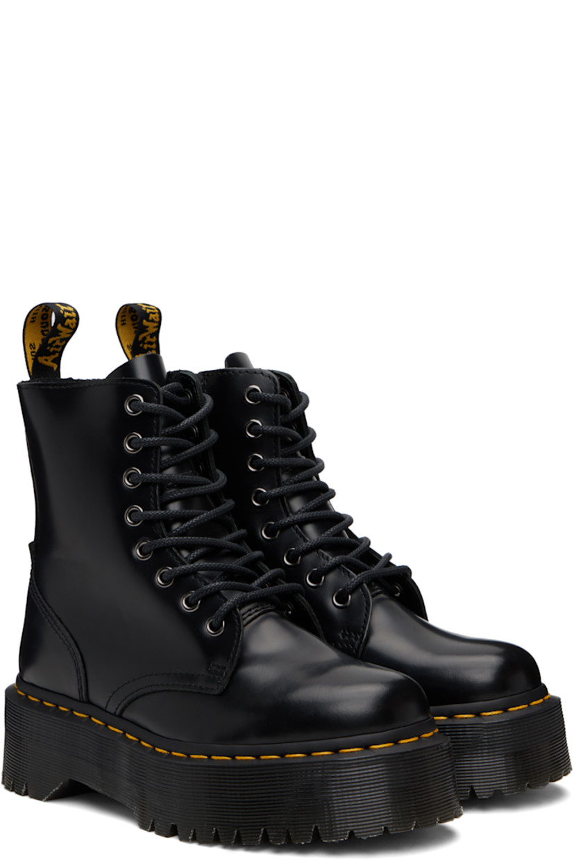 Ankle-high buffed leather boots.

· Lace-up closure
· Zip closure at inner side
· Pull-loop at heel collar
· Suede lining
· Yellow topstitching at heat-sealed Goodyear welt
· Treaded Air Cushion rubber platform sole
· Platform: H1.75"

Supplier color: Black polished smooth