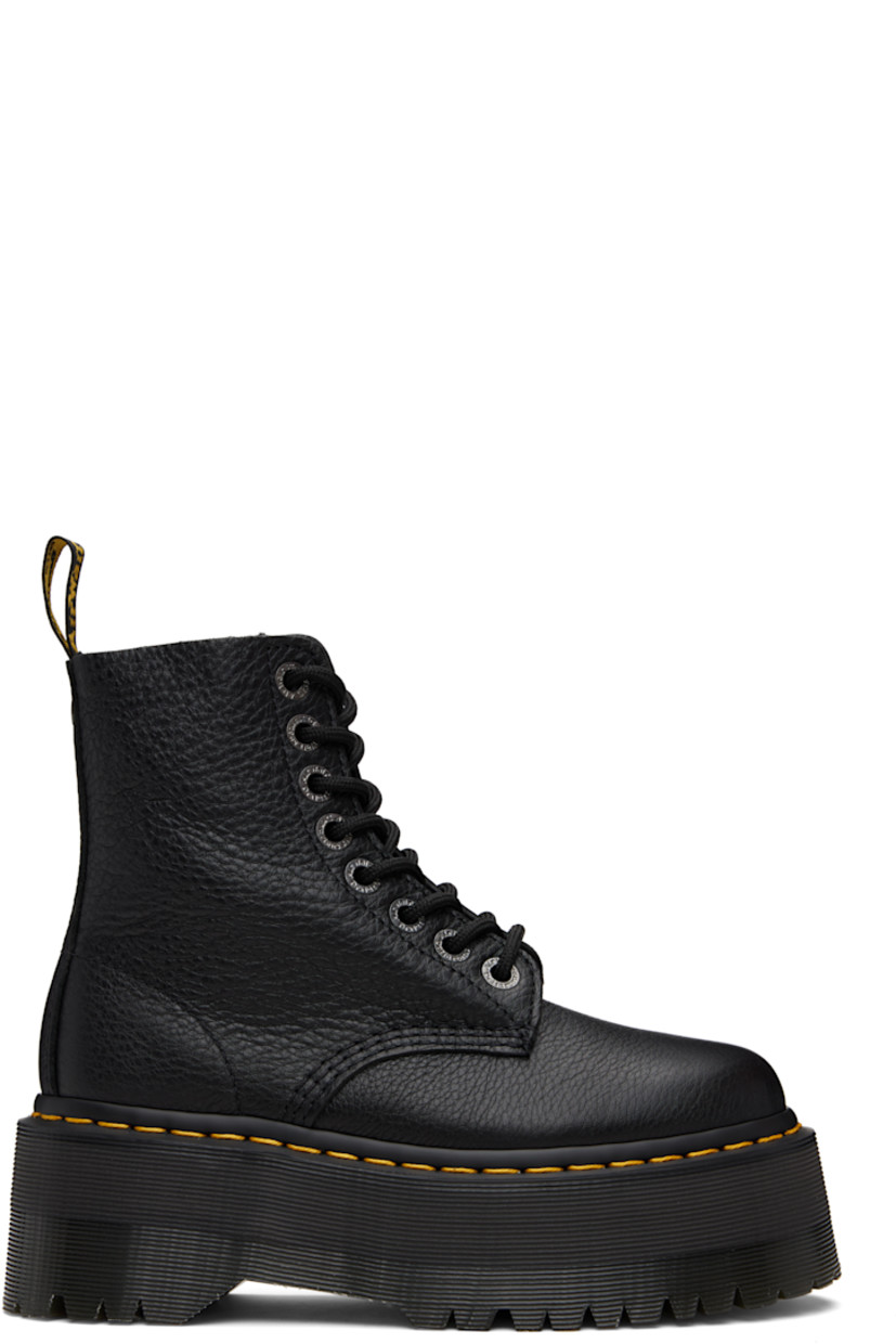 Ankle-high grained leather boots.

· Lace-up closure
· Logo-woven pull-loop at heel collar
· Suede lining
· Yellow topstitching at heat-sealed Goodyear welt
· Treaded Air Cushion rubber platform sole
· Platform: H2.25"

Supplier color: Black Pisa