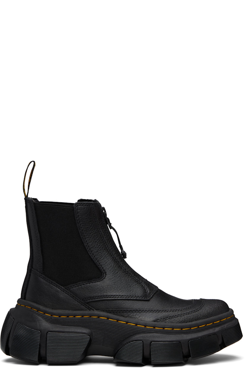 Ankle-high nappa leather Chelsea boots in black.

· Textured cap toe
· Zip closure
· Elasticized gusset at sides
· Pull-loop at heel collar
· Mesh lining
· Yellow topstitching at heat-sealed Goodyear welt
· Treaded Air Cushion rubber platform sole
· Platform: H2.25"

Supplier color: Black lunar