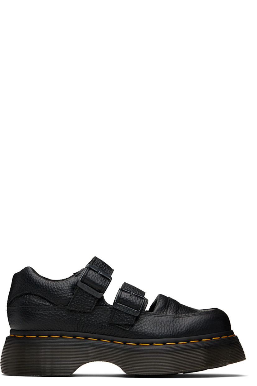 Grained leather Mary Jane-style loafers.

· Pin-buckle straps at vamp
· Padded collar
· Yellow topstitching at heat-sealed Goodyear welt
· Treaded Air Cushion rubber platform sole
· Platform: H1.75"

Supplier color: Black milled nappa
