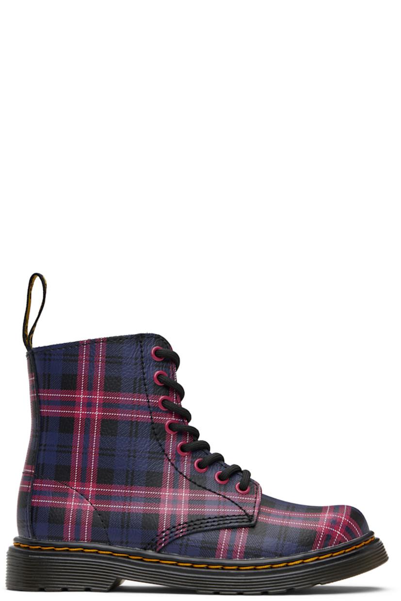 Ankle-high grained leather boots.

· Check pattern throughout
· Lace-up closure
· Zip closure at inner side
· Logo-woven pull-loop at heel collar
· Yellow topstitching at heat-sealed Goodyear welt
· Treaded Air Cushion rubber sole
· Logo-engraved antiqued silver-tone hardware

Supplier color: Black/Multi

Dr. Martens US Size: child's foot length 
10: 6.86” / 17.4 cm 
11: 7.2” / 18.3 cm 
12: 7.53” / 19.1 cm 
13: 7.87” / 20 cm 
1Y: 8.2” / 20.8 cm 
2Y: 8.54” / 21.7 cm 
3Y: 8.86” / 22.5 cm 
4Y: 9.21” / 23.4 cm 
5Y: 9.54” / 24.2 cm 
6Y: 9.88” / 25.1 cm