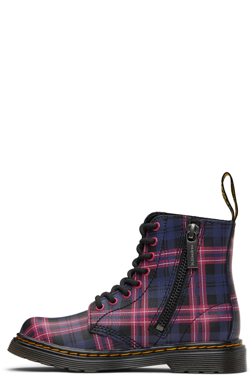 Ankle-high grained leather boots.

· Check pattern throughout
· Lace-up closure
· Zip closure at inner side
· Logo-woven pull-loop at heel collar
· Yellow topstitching at heat-sealed Goodyear welt
· Treaded Air Cushion rubber sole
· Logo-engraved antiqued silver-tone hardware

Supplier color: Black/Multi

Dr. Martens US Size: child's foot length 
10: 6.86” / 17.4 cm 
11: 7.2” / 18.3 cm 
12: 7.53” / 19.1 cm 
13: 7.87” / 20 cm 
1Y: 8.2” / 20.8 cm 
2Y: 8.54” / 21.7 cm 
3Y: 8.86” / 22.5 cm 
4Y: 9.21” / 23.4 cm 
5Y: 9.54” / 24.2 cm 
6Y: 9.88” / 25.1 cm