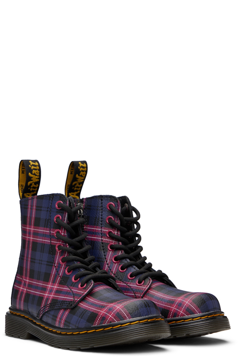 Ankle-high grained leather boots.

· Check pattern throughout
· Lace-up closure
· Zip closure at inner side
· Logo-woven pull-loop at heel collar
· Yellow topstitching at heat-sealed Goodyear welt
· Treaded Air Cushion rubber sole
· Logo-engraved antiqued silver-tone hardware

Supplier color: Black/Multi

Dr. Martens US Size: child's foot length 
10: 6.86” / 17.4 cm 
11: 7.2” / 18.3 cm 
12: 7.53” / 19.1 cm 
13: 7.87” / 20 cm 
1Y: 8.2” / 20.8 cm 
2Y: 8.54” / 21.7 cm 
3Y: 8.86” / 22.5 cm 
4Y: 9.21” / 23.4 cm 
5Y: 9.54” / 24.2 cm 
6Y: 9.88” / 25.1 cm