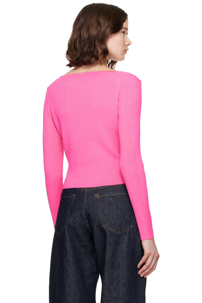 Rib-knit viscose-blend cardigan. 

· V-neck
· Safety-pin fastening at front 
· Darts at chest 
· Medusa-engraved gold-tone hardware

Part of the La Vacanza collection.

Supplier color: Pink
