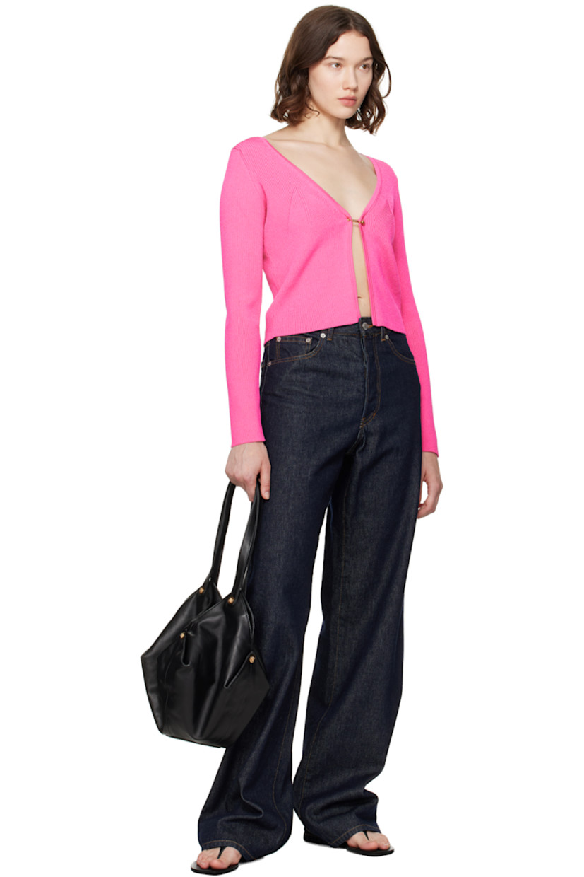 Rib-knit viscose-blend cardigan. 

· V-neck
· Safety-pin fastening at front 
· Darts at chest 
· Medusa-engraved gold-tone hardware

Part of the La Vacanza collection.

Supplier color: Pink