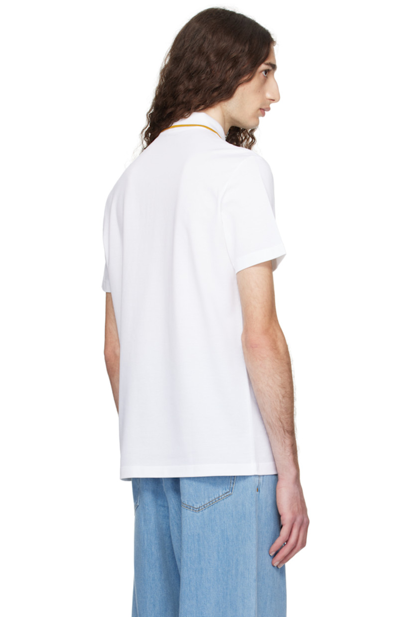 Cotton piqué polo. 

· Striped rib-knit spread collar
· Three-button placket 
· Embroidered logo graphic at chest

Supplier color: White
