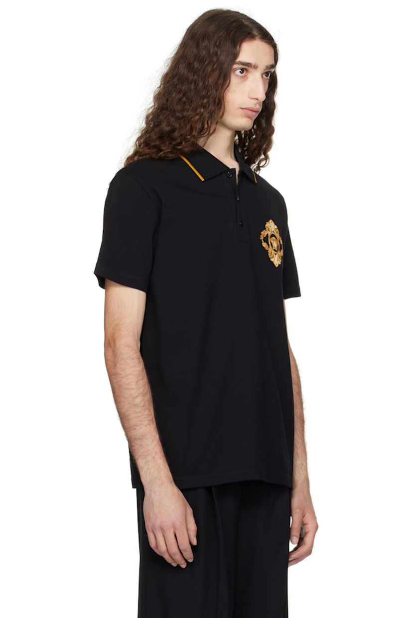 Cotton piqué polo. 

· Striped rib-knit spread collar
· Three-button placket 
· Embroidered logo graphic at chest

Supplier color: Black
