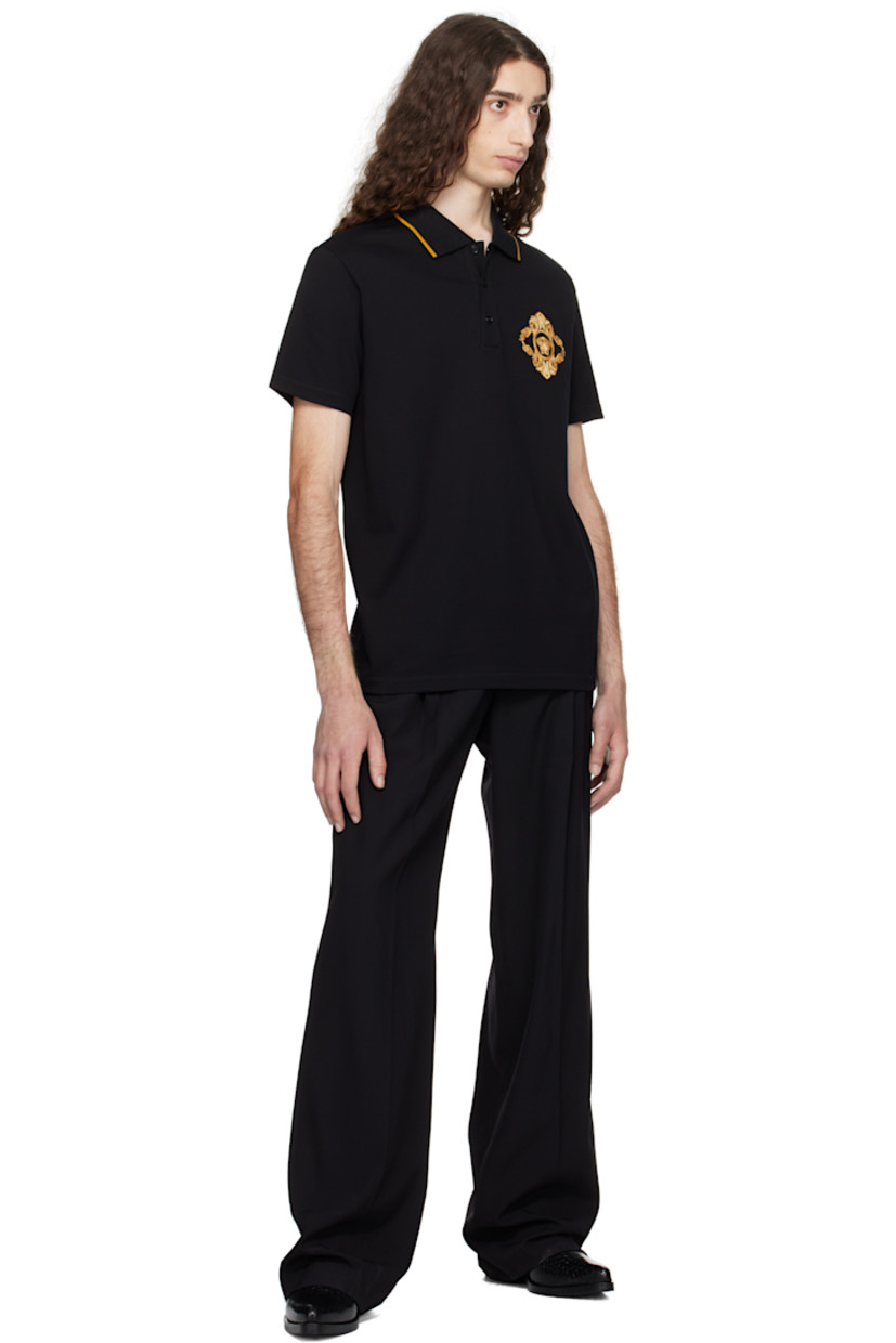 Cotton piqué polo. 

· Striped rib-knit spread collar
· Three-button placket 
· Embroidered logo graphic at chest

Supplier color: Black