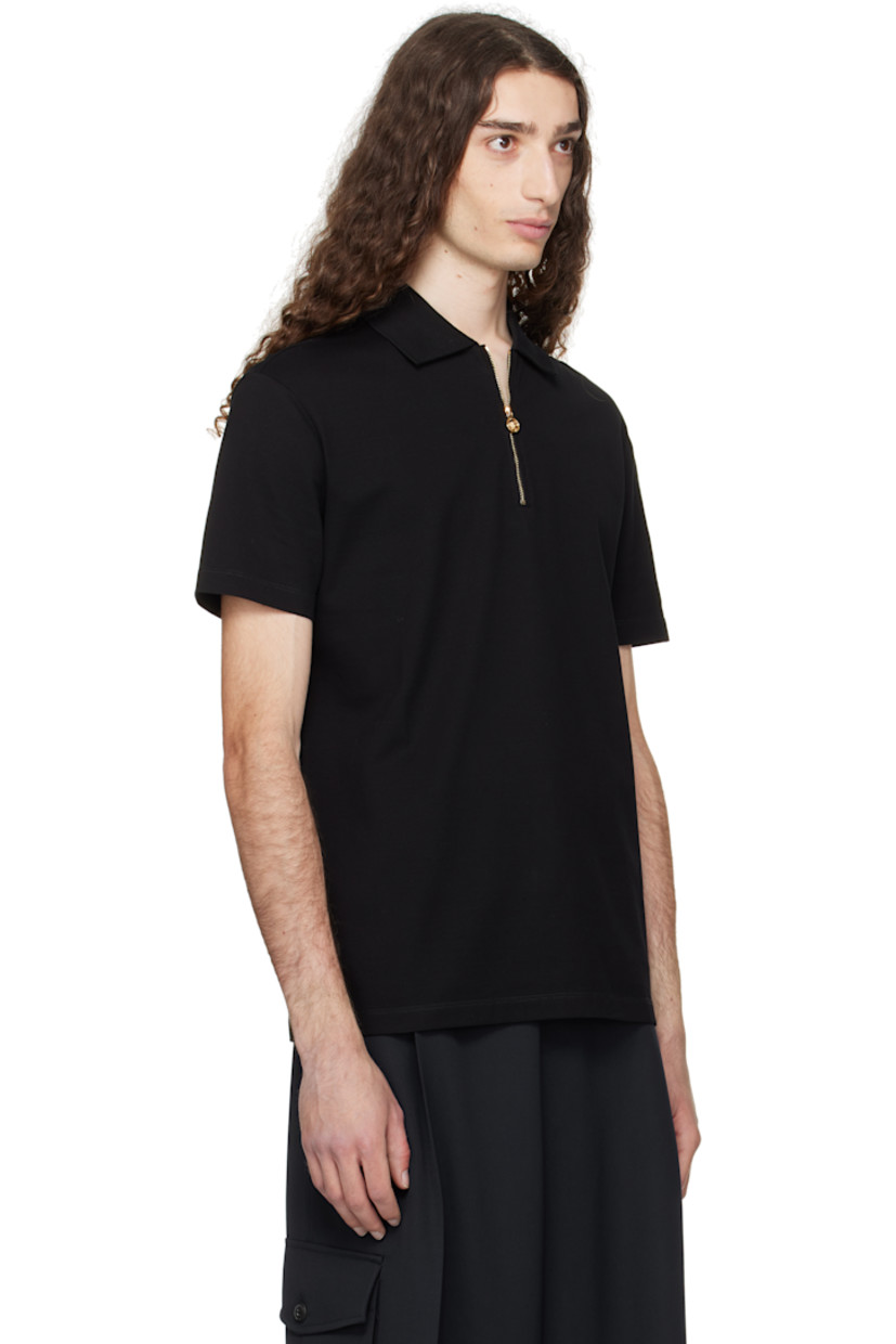 Cotton piqué polo.

· Rib-knit spread collar
· Medusa charm at half-zip placket 

Supplier color: Black
