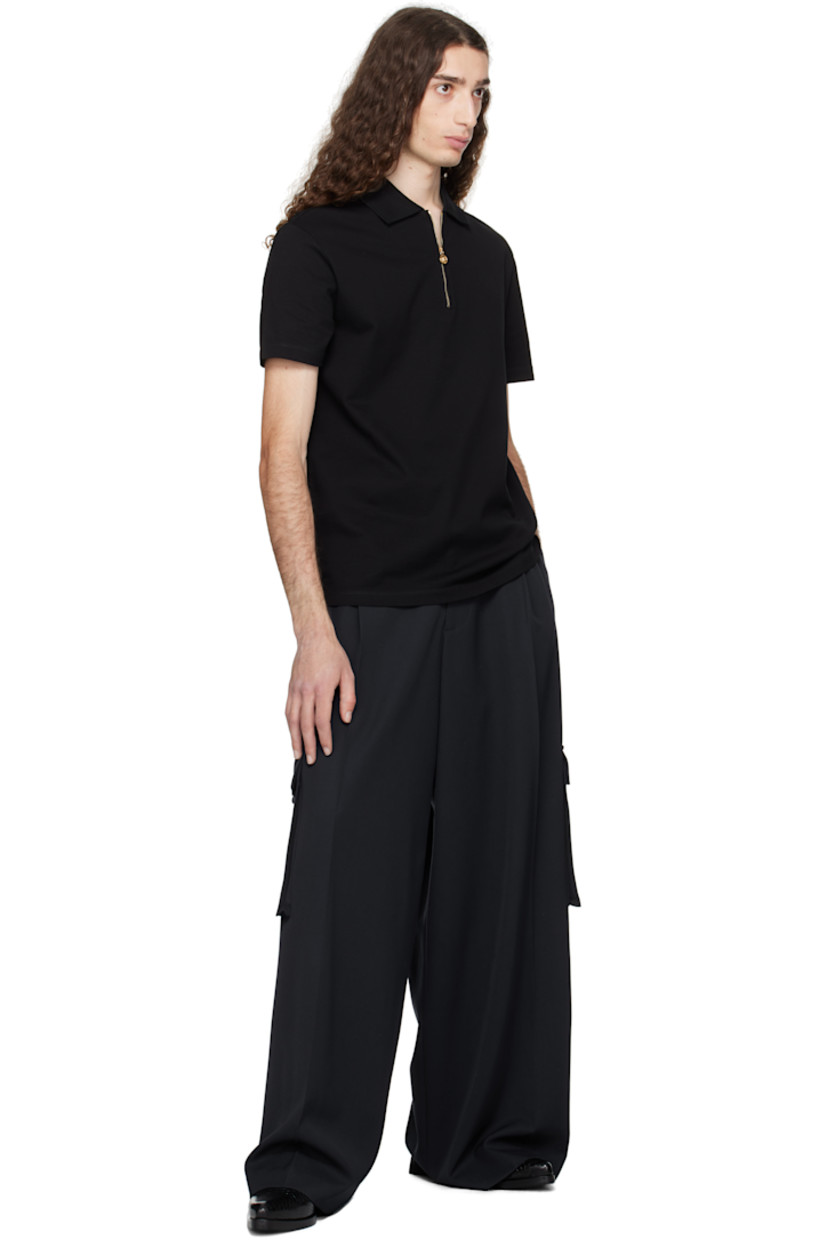 Cotton piqué polo.

· Rib-knit spread collar
· Medusa charm at half-zip placket 

Supplier color: Black
