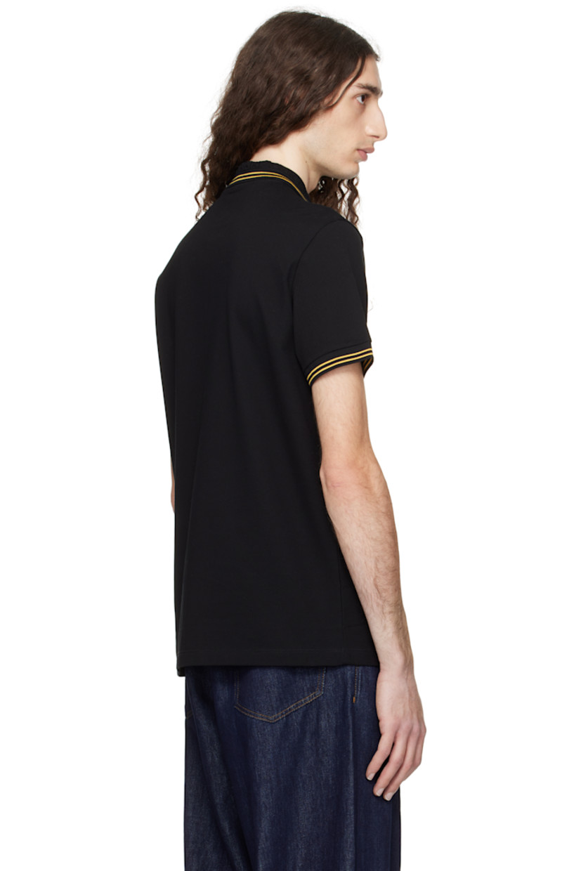 Cotton piqué polo.

· Stripes at rib-knit spread collar and cuffs
· Jacquard Greek key pattern at collar
· Three-button placket 
· Embroidered Medusa at chest 

Supplier color: Black