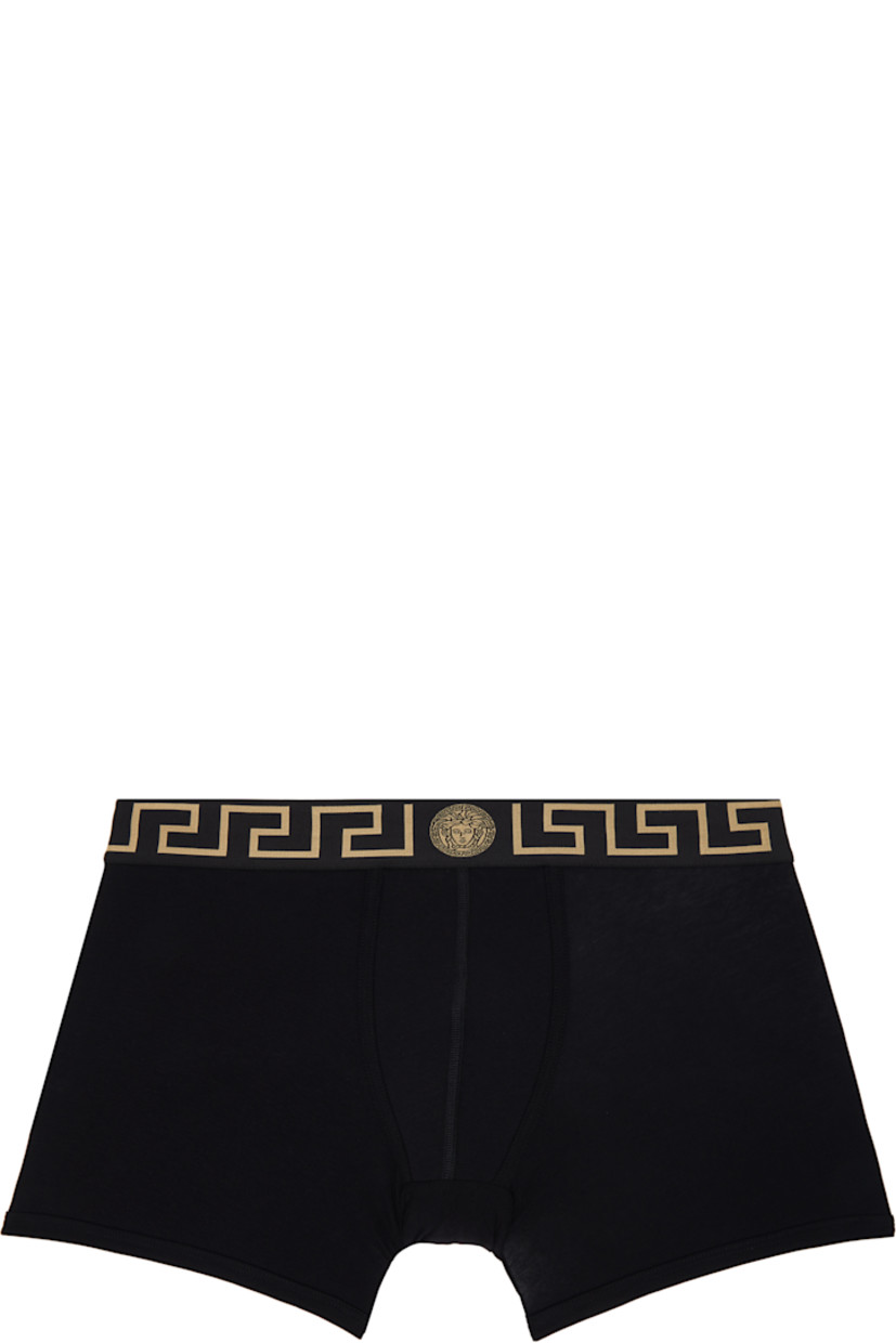 Pack of two stretch organic cotton jersey boxer briefs.

· Low-rise
· Medusa and Greek key pattern at elasticized waistband

Supplier color: Black