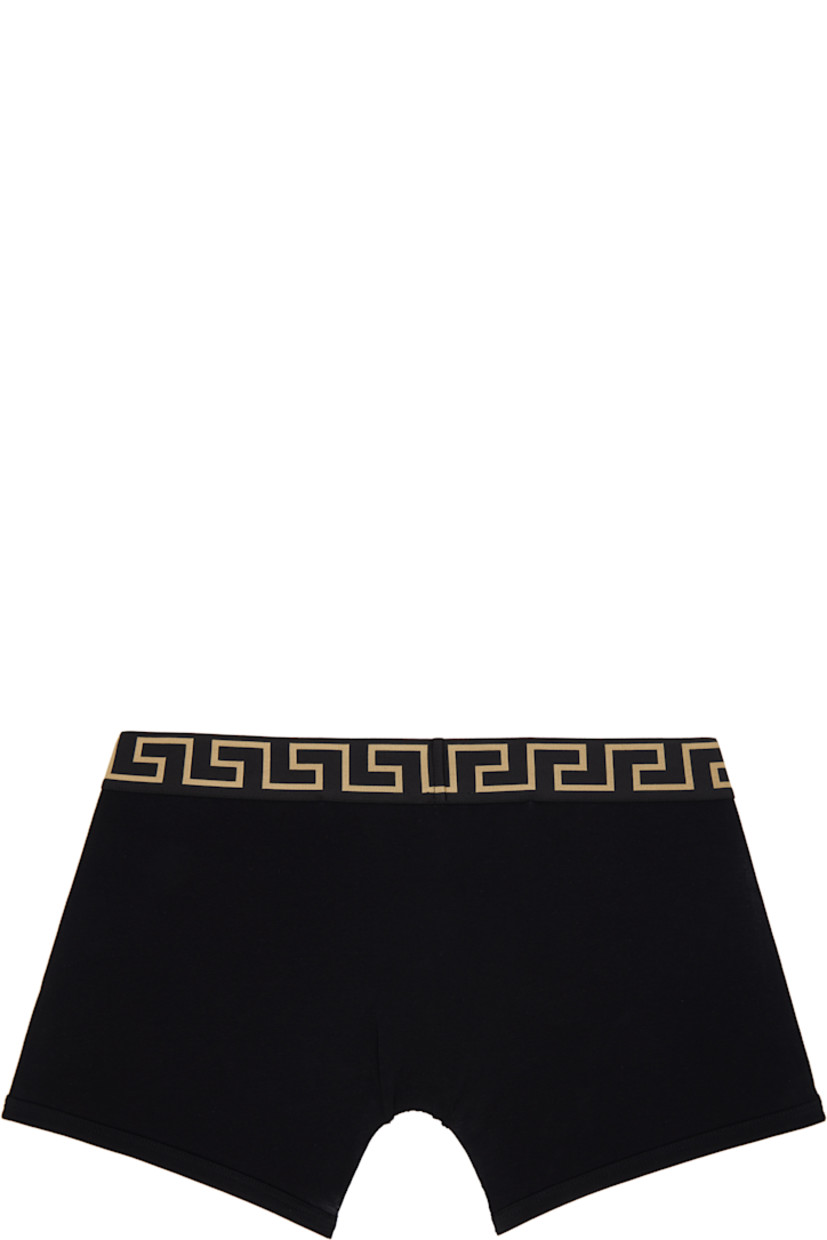 Pack of two stretch organic cotton jersey boxer briefs.

· Low-rise
· Medusa and Greek key pattern at elasticized waistband

Supplier color: Black