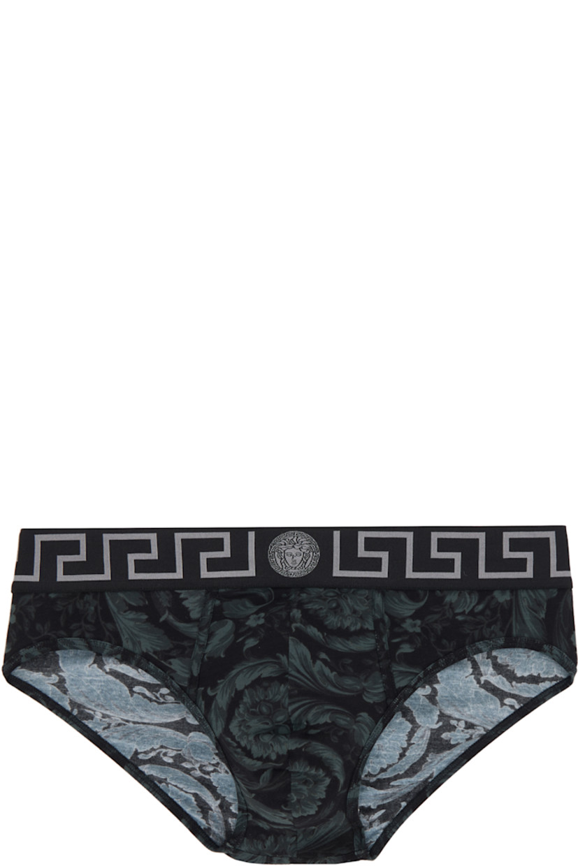 Stretch organic cotton jersey briefs.

· Barocco pattern printed throughout
· Medusa and Greek key pattern at elasticized waistband

Supplier color: Black