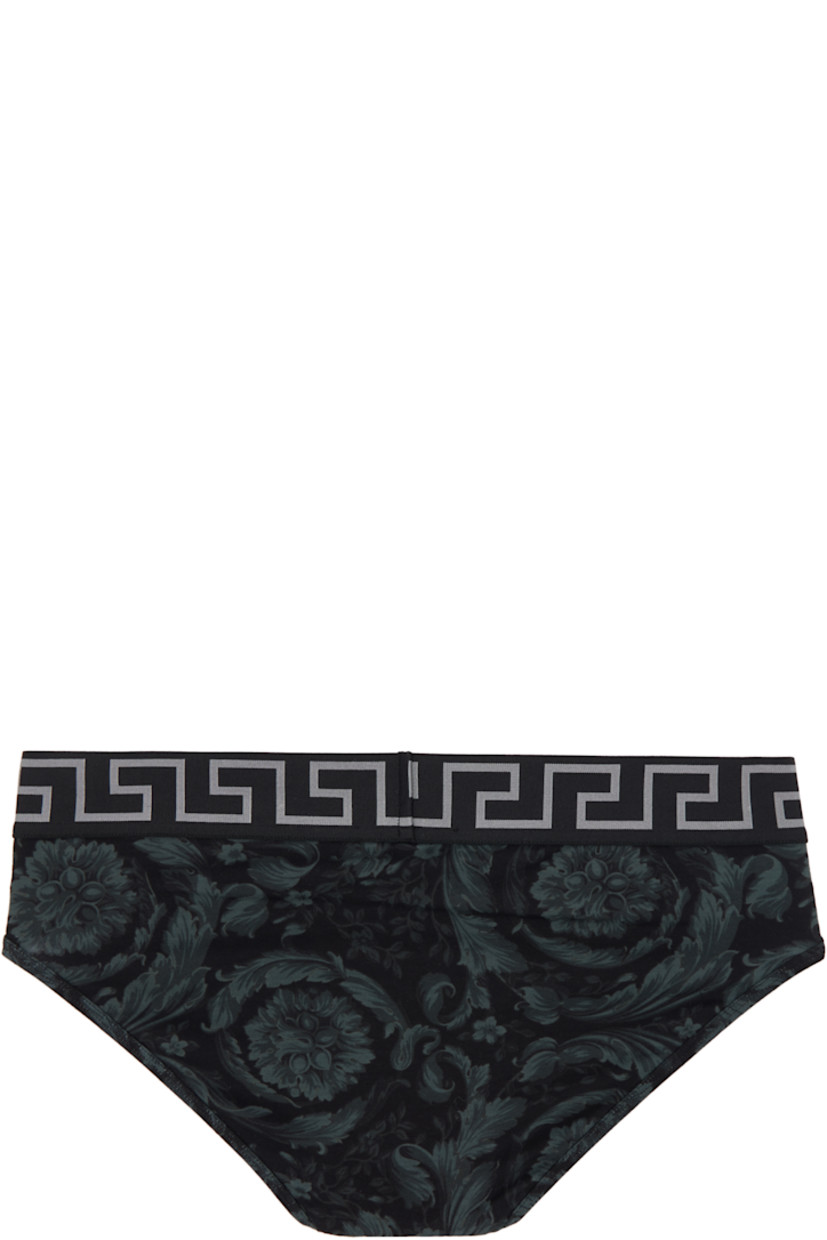 Stretch organic cotton jersey briefs.

· Barocco pattern printed throughout
· Medusa and Greek key pattern at elasticized waistband

Supplier color: Black