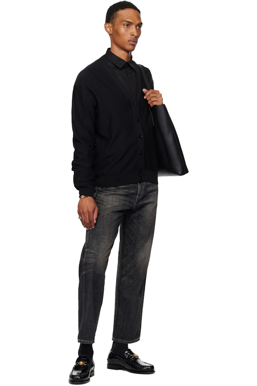 Croc-embossed polished calfskin loafers.

· Gathering at moc toe
· Medusa hardware at vamp strap
· Pinched seam at heel counter
· Stacked leather heel
· Polished calfskin sole

Supplier color: Black/Gold