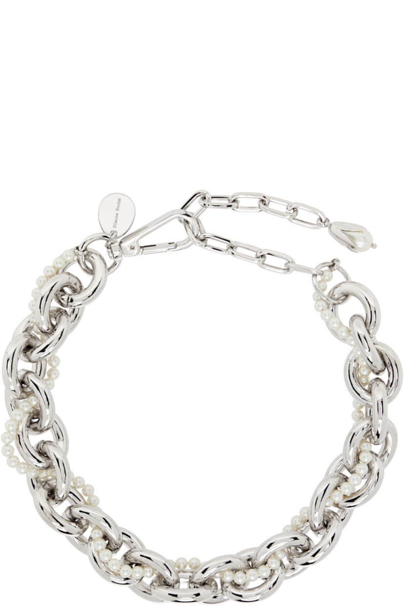 Tiered cable chain and beaded faux-pearl necklace in silver-tone brass and white.

· Logo disc and faux-pearl charm at length
· Adjustable lanyard-clasp fastening 
· L20"

Supplier color: Pearl/Crystal