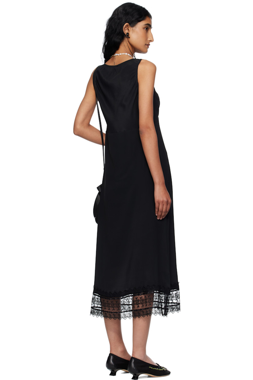 Crêpe de chine midi dress.

· Picot trim at scoop neck and armscyes
· Gathering at cups
· Lace trim at hem

Supplier color: Black