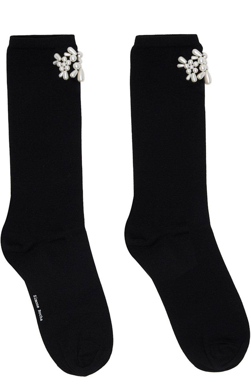Pair of ankle-high stretch nylon jersey socks.

· Rib-knit cuffs
· Faux-pearl accents at face
· Logo printed at sole

Supplier color: Black/Pearl