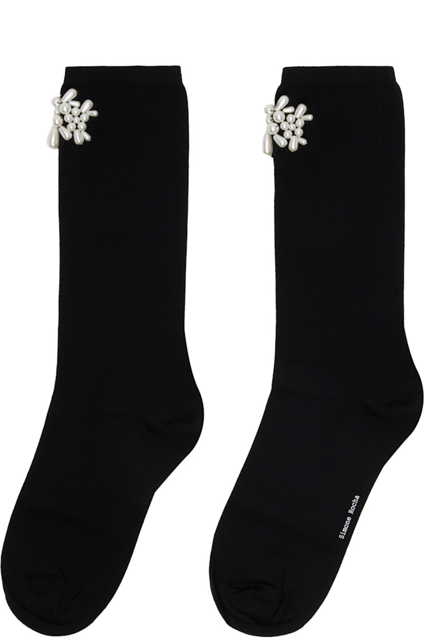 Pair of ankle-high stretch nylon jersey socks.

· Rib-knit cuffs
· Faux-pearl accents at face
· Logo printed at sole

Supplier color: Black/Pearl