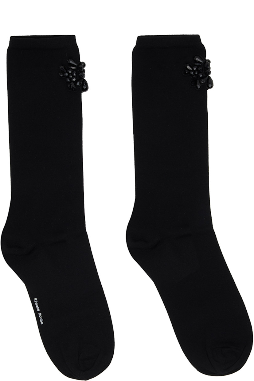 Pair of ankle-high stretch nylon jersey socks.

· Rib-knit cuffs
· Crystal-cut accents at face
· Logo printed at sole

Supplier color: Black/Jet
