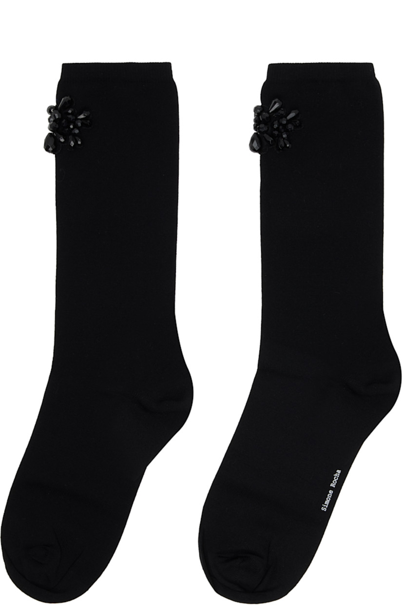 Pair of ankle-high stretch nylon jersey socks.

· Rib-knit cuffs
· Crystal-cut accents at face
· Logo printed at sole

Supplier color: Black/Jet
