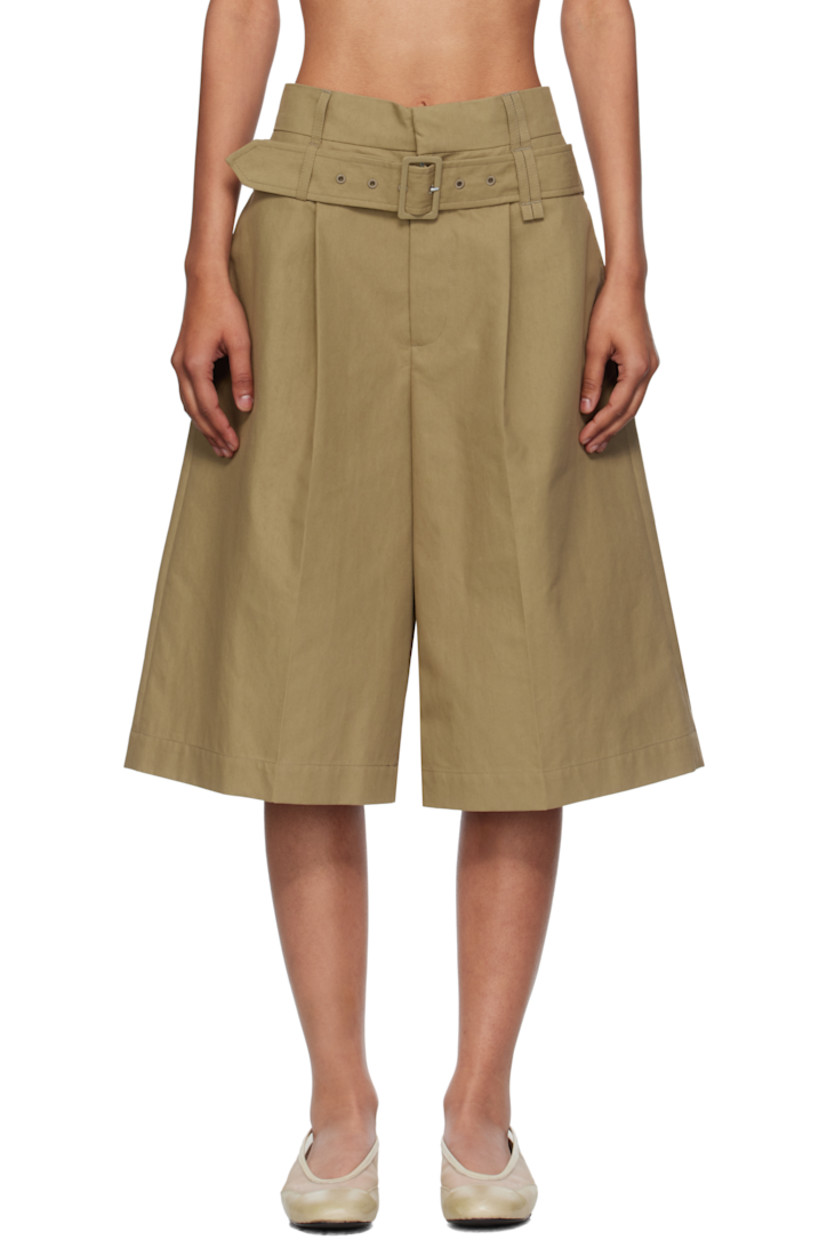 Cotton- and nylon-blend canvas shorts.

· Wide-leg
· High-rise
· Detachable cinch belt at dual belt loops
· Four-pocket styling
· Zip fly
· Pleats at front
· Creased legs

Supplier color: Stone