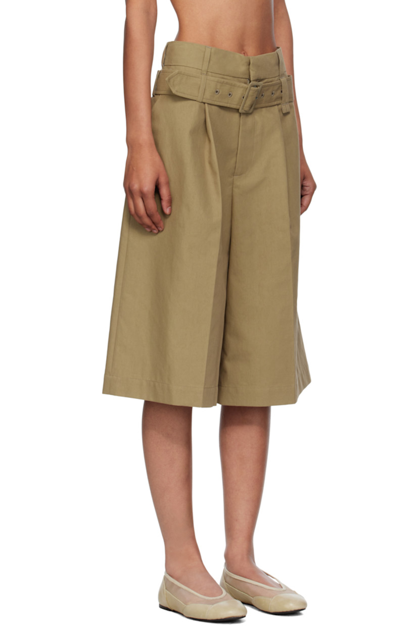 Cotton- and nylon-blend canvas shorts.

· Wide-leg
· High-rise
· Detachable cinch belt at dual belt loops
· Four-pocket styling
· Zip fly
· Pleats at front
· Creased legs

Supplier color: Stone