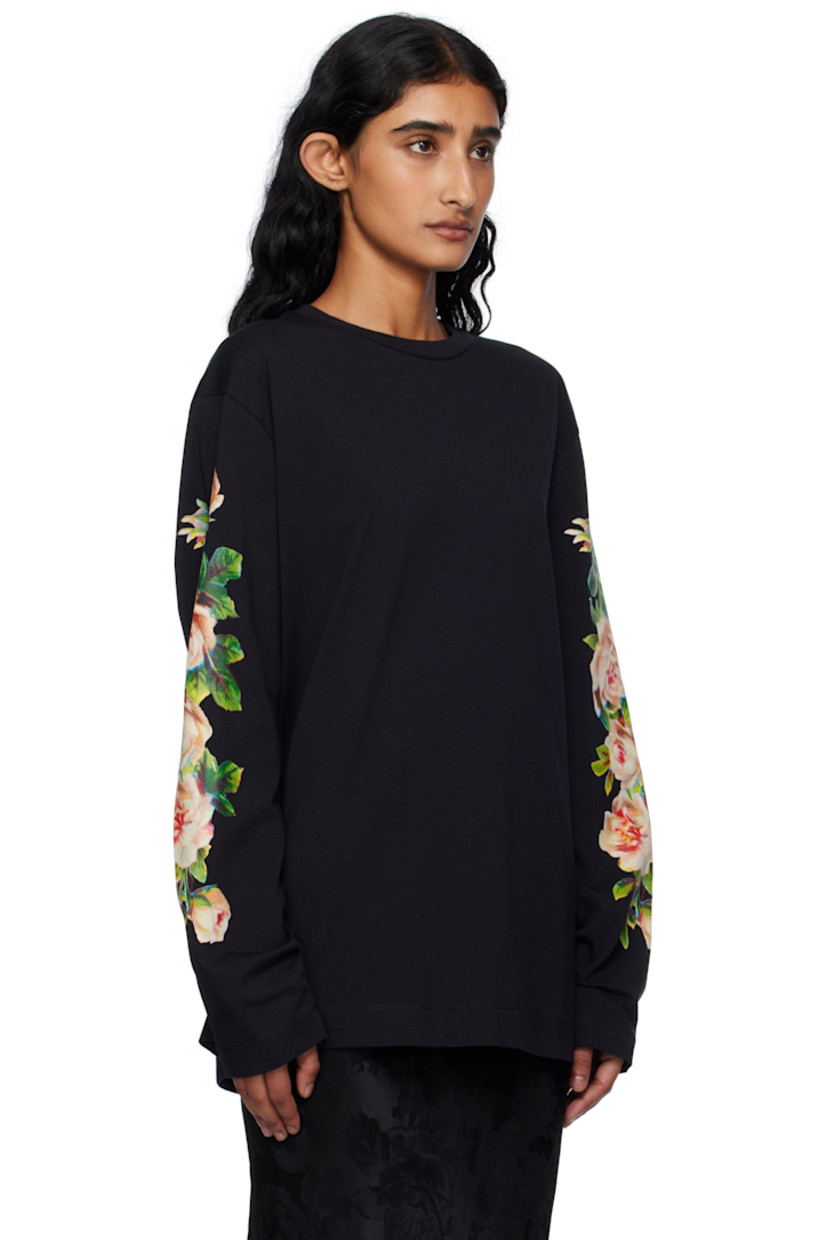 Cotton jersey T-shirt.

· Rib-knit crewneck
· Dropped shoulders
· Floral graphic at sleeves

Supplier color: Black