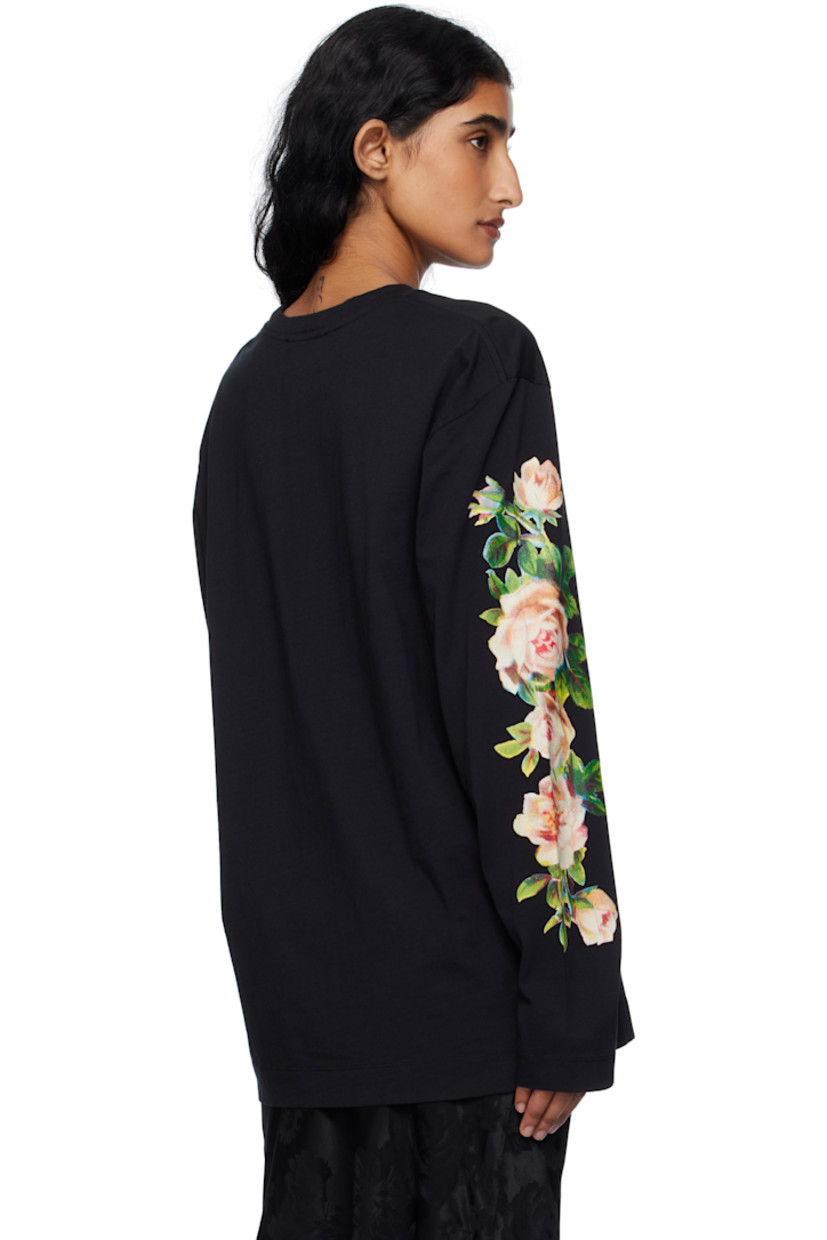 Cotton jersey T-shirt.

· Rib-knit crewneck
· Dropped shoulders
· Floral graphic at sleeves

Supplier color: Black