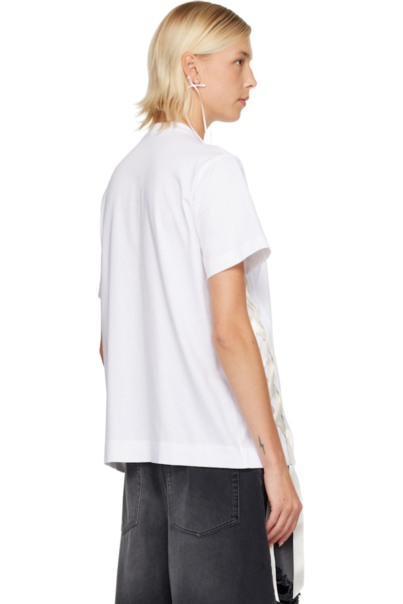 Cotton jersey T-shirt.

· Rib-knit crewneck
· Slits with lace-up satin ribbons at front

Supplier color: White