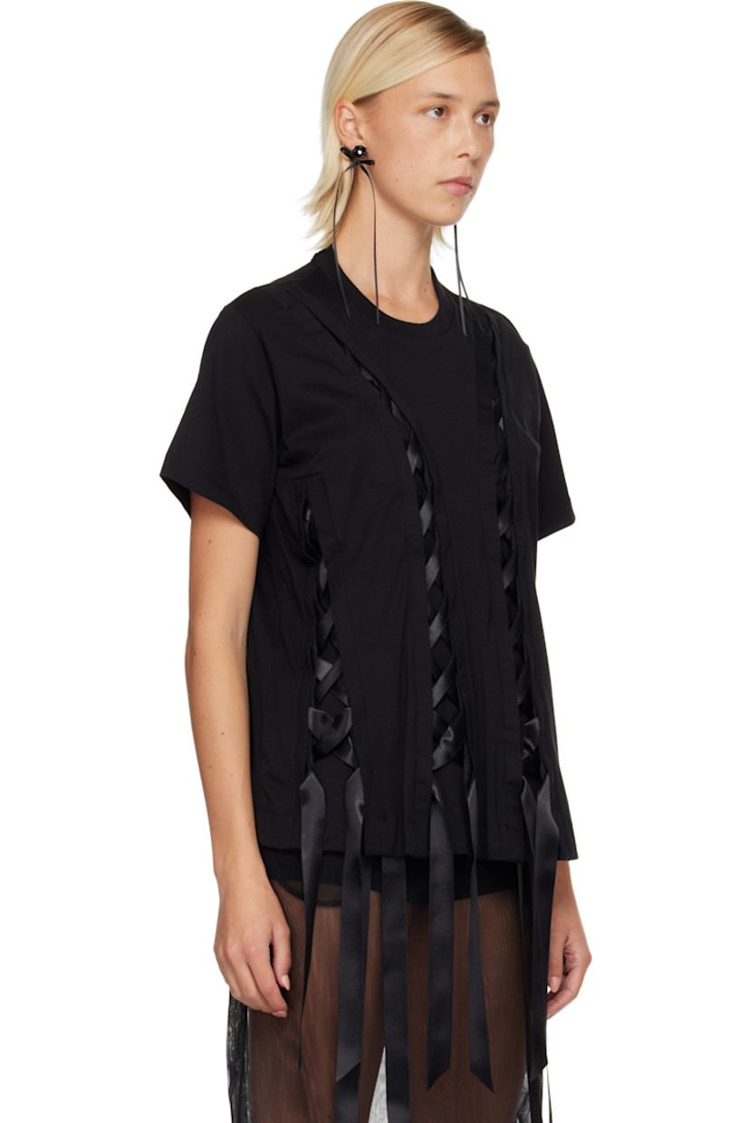 Cotton jersey T-shirt.

· Rib-knit crewneck
· Slits with lace-up satin ribbons at front

Supplier color: Black