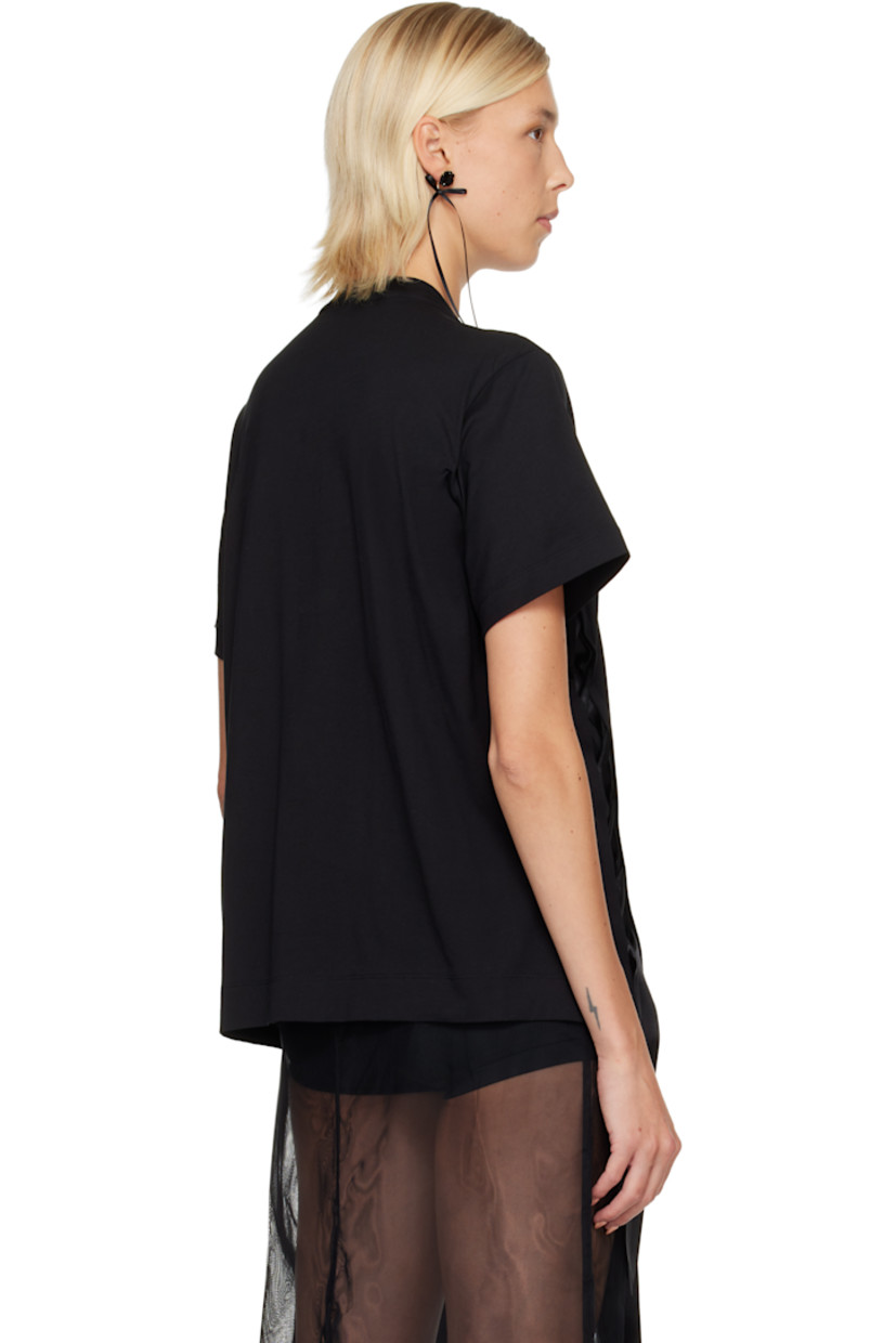 Cotton jersey T-shirt.

· Rib-knit crewneck
· Slits with lace-up satin ribbons at front

Supplier color: Black